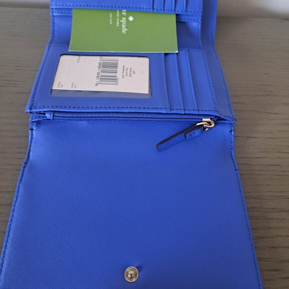 Kate Spade New York Blue Pebbled Leather Trifold Logo Wallet Snap Closure NWT - Picture 6 of 14
